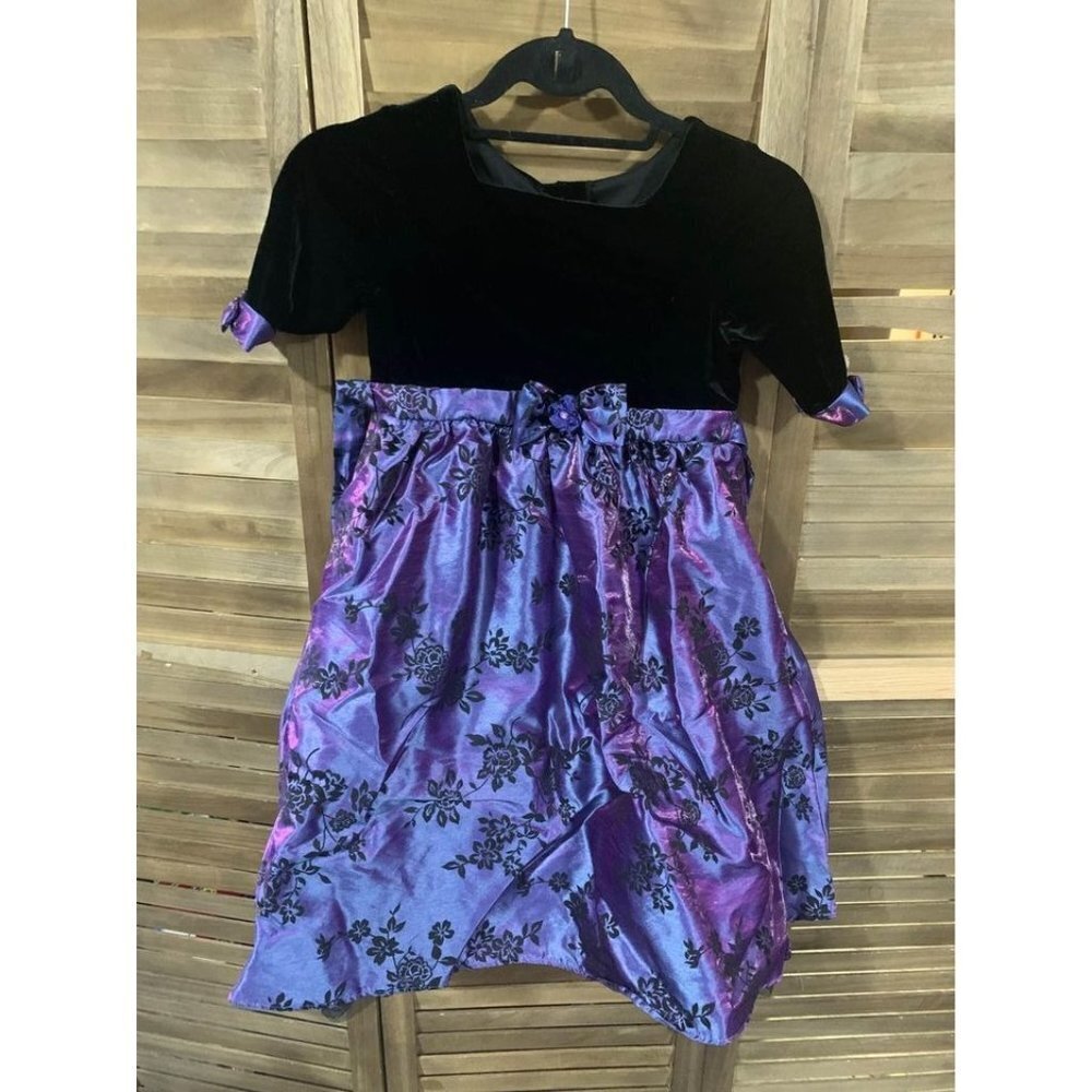 Jona Michelle Fit and Flare Girls Dress Velvet Size 6 Purple Black